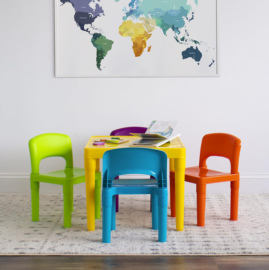 Humble Crew Toddler Table and Chair Set for Kids, Indoor Outdoor, Plastic | Lightweight 5 piece activity desk, easy to clean surface, great for crafts, snacks, and homework in any playroom or bedroom