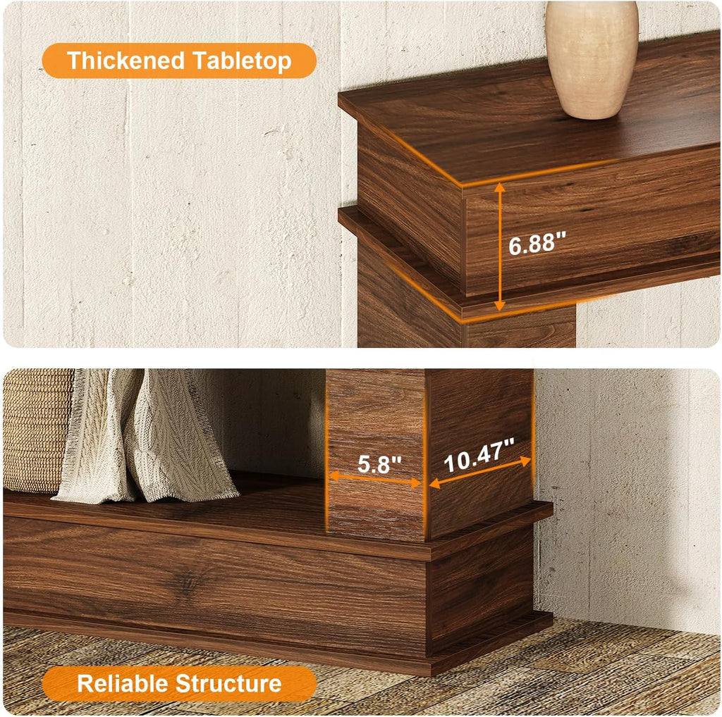 63 in Farmhouse Console Table, Long Entryway Table with Open-Back Storage, Wood Entrance Table, Narrow Couch Table Behind Sofa Modern Entry Table for Living Room, Foyer, Hallway,Walnut