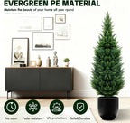 4Ft Artificial Cedar Topiary Trees (2-Pack) - UV Resistant Fake Shrubs with Ground Spike for Outdoor & Indoor Use, Front Porch, Garden Decor