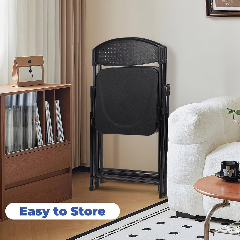Lightweight Plastic Folding Chair, Portable, Breathable backrest, Non-Slip Rubber feet, Black.