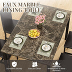 Lamerge Dining Table Set for 4, Faux Marble Table and 4 PU Leather Chairs, Kitchen Table and Chairs for 4, Modern Dining Room Table Sets for Small Spaces, Living Room, Breakfast Nook, (Coffee Color)