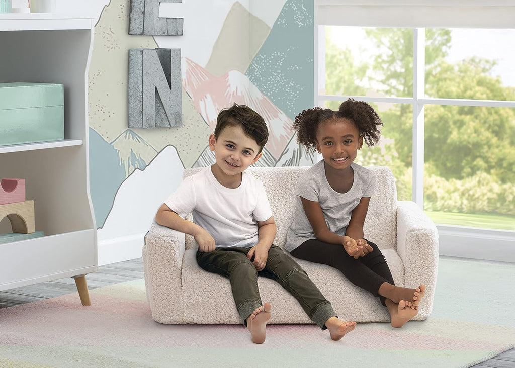 Delta Children Cozee Flip-Out Sherpa 2-in-1 Convertible Sofa to Lounger for Kids, Cream (Pack of 3)