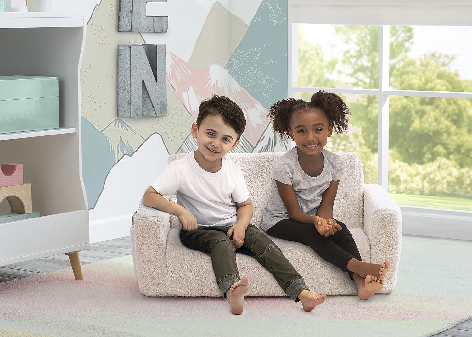 Delta Children Cozee Flip-Out Sherpa 2-in-1 Convertible Sofa to Lounger for Kids, Cream (Pack of 3)