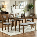 LUMISOL 6-Piece Solid Wood Dining Table Set, Wood Kitchen Table with 4 Chairs and Bench, Farmhouse Dining Table with Bench and Chairs Set for Kitchen, Living Room, Walnut Grey