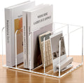 SANRUI Acrylic Magazine Holder Desk Organizer Workspace Sorters，Clear Bookend File Sorter Holder,Folder Rack, Office Accessories Organization Storage with 4 Vertical Compartments