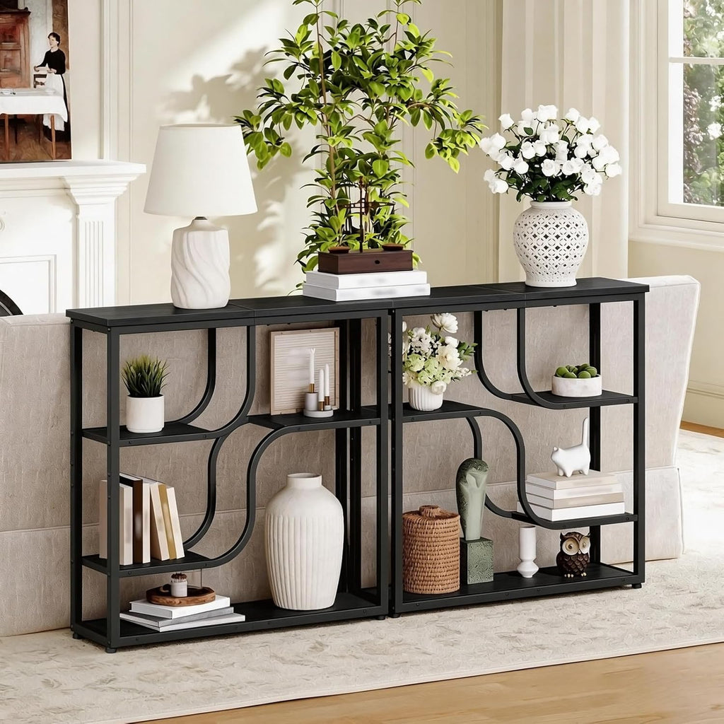HOOBRO 29.5" Console Table, 5-Tier Narrow Entryway Table, Behind Couch Table with Storage Shelves, Sofa Table for Hallway, Living Rooms, Entryway, Black BB69XG01