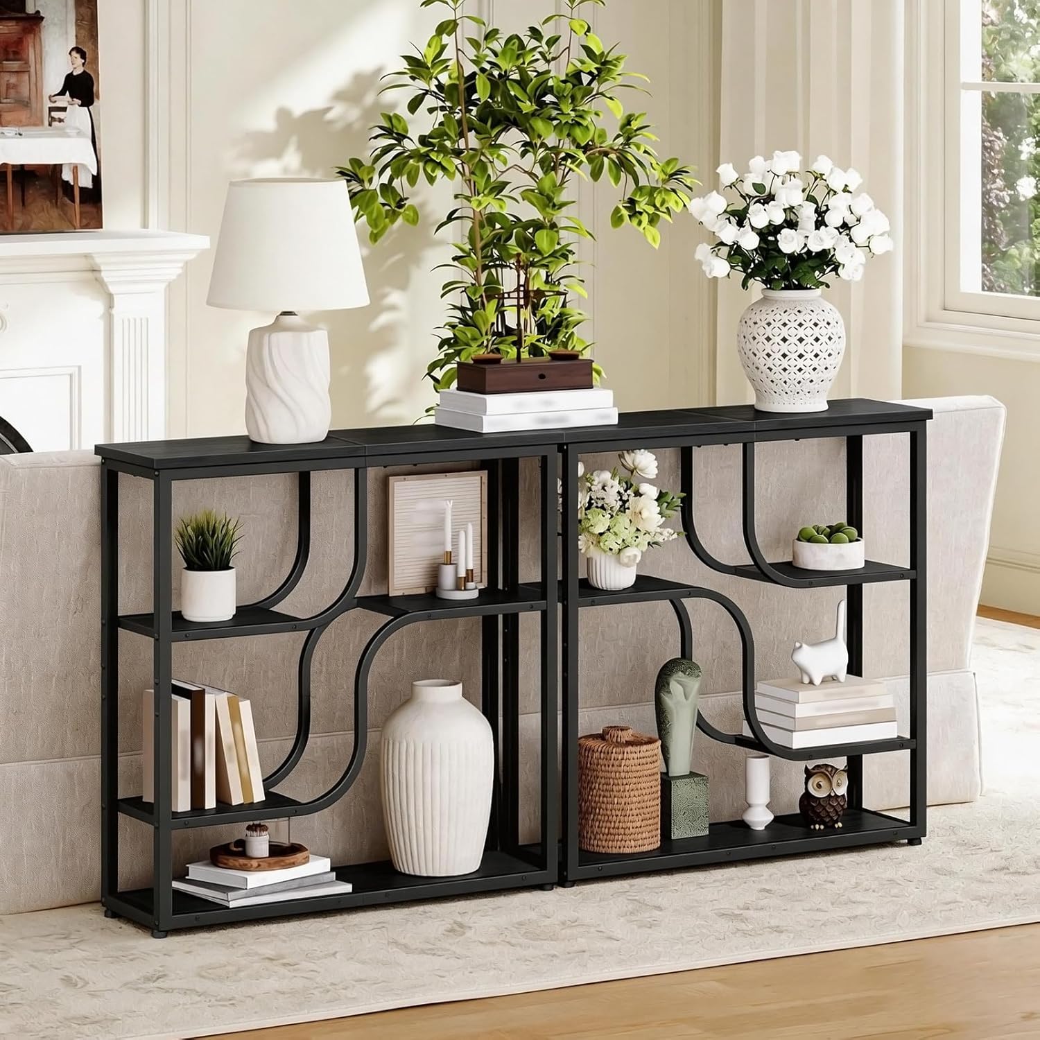 HOOBRO 29.5" Console Table, 5-Tier Narrow Entryway Table, Behind Couch Table with Storage Shelves, Sofa Table for Hallway, Living Rooms, Entryway, Black BB69XG01