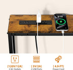 GRLEAF L Shaped 70" Narrow Console Sofa Table with Built-in Power Strip (2 AC Outlets & 2 USB Ports) – 4.9ft Power Cord, Metal Frame, Easy Assembly, Ideal for Behind Couch, Hallway (Rustic Brown,70IN)