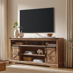 OKD 70" Farmhouse TV Stand for TVs up to 80", Light Knotty Oak | 33" Tall, Rustic Entertainment Center, Sliding Barn Door, Large Open Storage Shelf, 2 Storage Cabinets, Living Room, Bedroom