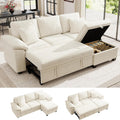 Ihanherry 86" Modular Sectional Sofa with Pull Out Bed, 4-Seater L Shaped Sectional Sleeper Couch with Storage Ottoman, Chenille Convertible Couches for Living Room, Apartment (Beige)