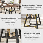 knoworld 43" Round Dining Table for 4, Kitchen Tables Dining Room Circle Dinner Table with Pedestal Metal Frame, Space Saving Wood Industrial Kitchen & Dining Room Tables, Walnut 43In