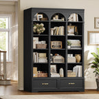 UPOSOJA 73.3" H Triple Wide Bookshelf with 2 Drawers, 6 Tier Tall Bookcase with Storage, Large Bookcase with 5 Adjustable Shelves, Wood Bookshelves and Bookcases for Home Office (Black)
