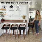 Bar Stools Set of 2, Swivel Bar Stools with Walnut Craftsmanship, Bentwood Curved Back, Upholstered Faux Leather, Soft Cushion Seat, Mid Century BarStools for Bar/Pub/Cafe (Beige, 30" Seat Height)