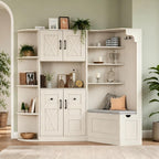 KEIKI Multifunction Entryway Storage Cabinet Set with Bench, Modular Hallway Organizer with Hooks, Open Shelves, Hidden Storage, Farmhouse Accent Cabinet for Living Room, Kitchen, Entryway, Beige