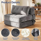 Folding Sofa Bed, Convertible Single Sleeper Chair with Back Support & Pillow, Multifunctional Fold Out Chair Bed for Small Space Living Room Bedroom Guest Office (Grey)