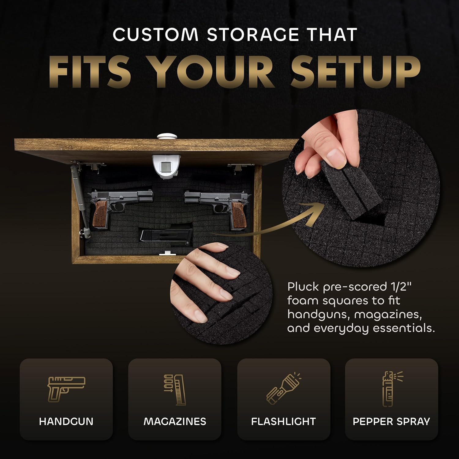 Bellewood Designs Customizable Hidden Gun Storage Wall Decor - Hidden Gun Safe with Family Name & Est Date - Magnetic Locking Concealment Shelf - Gun Concealment Furniture (Provincial)