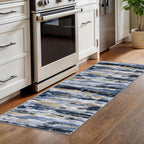 Abstract Washable Runner Rug 2x6 Runners for Hallways, Non-Slip Kitchen Runner Printed Faux Wool Entryway Runners Indoor, Soft Thin Floor Carpet for Entry Bedroom, Navy Blue Multi