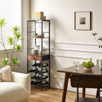 IBUYKE Wine Rack Freestanding Floor with Glass Holder,Brown TMJ905H | Bar Cabinet for Liquor and Glasses 4-Tier Coffee Bar Cabinet Glass Holder and Storage Drawer for Home Kitchen Living Room