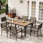 Aoxun 7-Piece Patio Table and Chairs Set for 6, All Weather Outdoor Dining Set with 6 Textilene Chairs and 1 Rectangular Metal Table, Patio Dining Sets for Backyard, Brown
