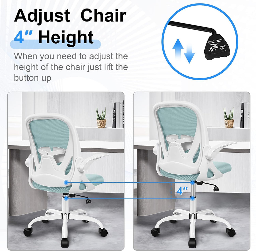 Primy Office Chair Ergonomic Desk Chair with Adjustable Lumbar Support and Height, Swivel Breathable Desk Mesh Computer Chair with Flip up Armrests for Conference Room（Light Blue）