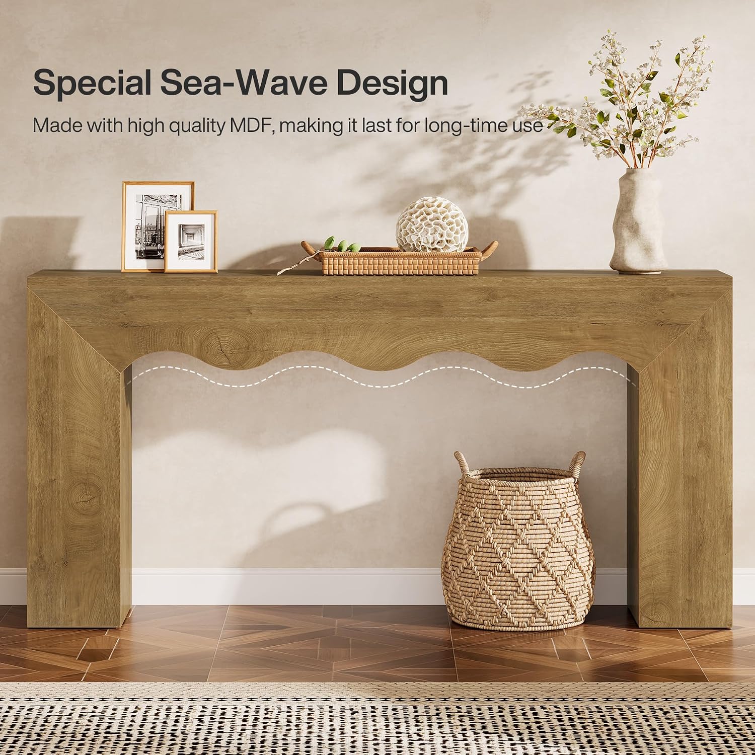 Tribesigns 63" Farmhouse Console Table, Wooden Couch Table Behind Sofa with Storage, Long Entryway Sofa Station, Narrow Console Stand with Base, Hallway Stand for Entryway (1, Light Brown)