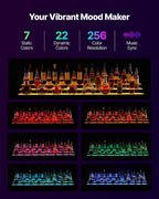VEVOR LED Lighted Liquor Bottle Display, 3 Tier 70 Inch, Illuminated Home Bar Shelf with RF Remote & App Control, 7 Static Colors, Acrylic Lighted Whiskey Shelf for 52 Bottles, Powered by Adapter Only