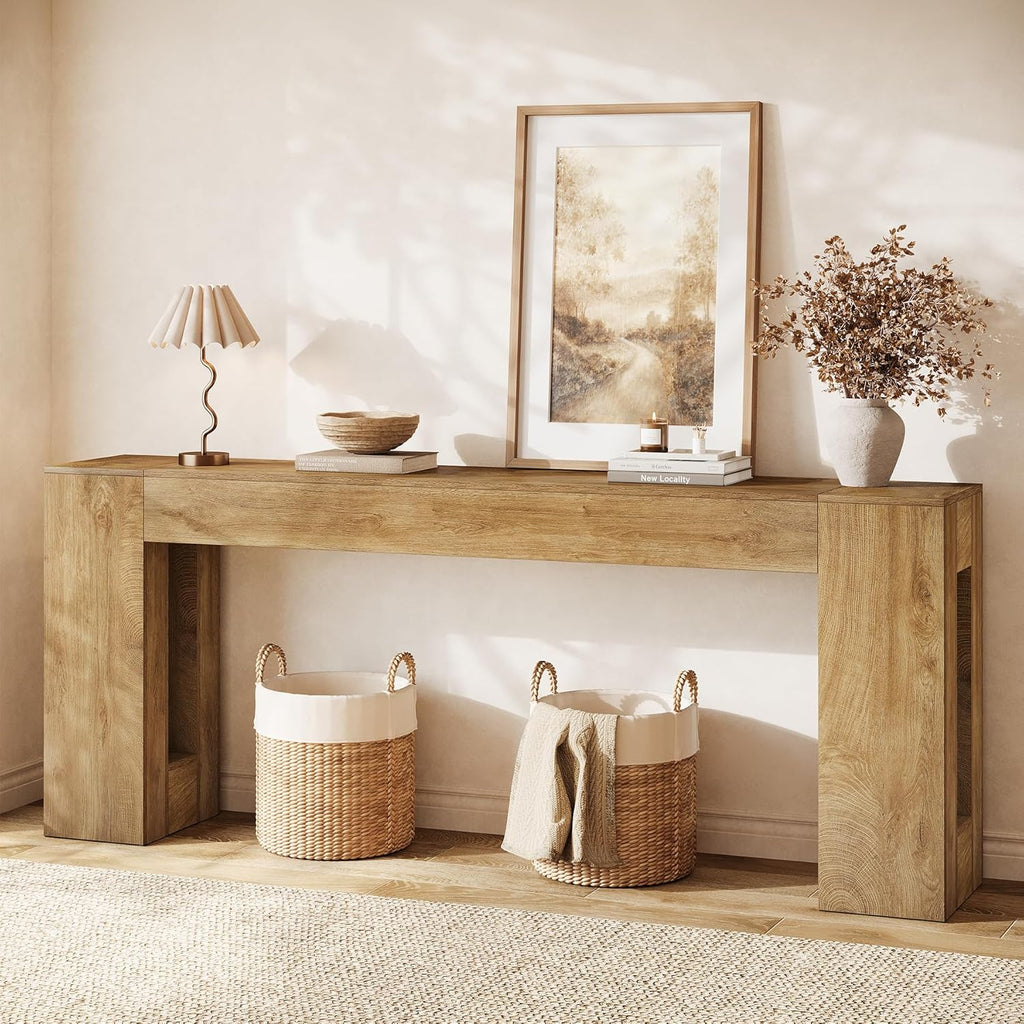 Tribesigns 79-Inch Extra Long Console Tables for Entryway, Farmhouse Narrow Sofa Table Behind Couch with Thick Legs, Wooden Entryway Accent Furniture for Living Room, Hallway, Foyer, Light Brown