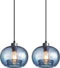 CASAMOTION Hand Blown Glass Pendant Lights Kitchen Island Marble Blue Color Modern Rustic Style Ceiling Hanging Light Fixtures Dining Room Brushed Nickel 8.7 Inch Diameter 2 Pack