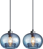 CASAMOTION Hand Blown Glass Pendant Lights Kitchen Island Marble Blue Color Modern Rustic Style Ceiling Hanging Light Fixtures Dining Room Brushed Nickel 8.7 Inch Diameter 2 Pack