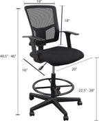Stand Up Desk Store Sit to Stand Drafting Task Stool Chair for Standing Desks with Adjustable Footrest and Armrests (Black)