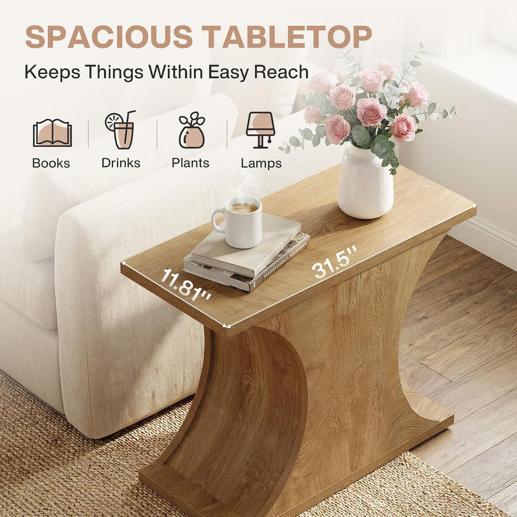 Tribesigns 31.5" Modern Side Table, Rectangle Narrow End Table with Hourglass Base, Farmhouse Wooden Nightstand for Small Spaces, for Living Room, Bedroom (1)