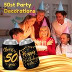 50th Birthday Can Cooler Sleeves for Soda, Beer, Beverages, 12 Pack Neoprene Can Sleeves, 50th Birthday Party Decorations and Party Favors for Women, Men, Black & Gold, 4 Design