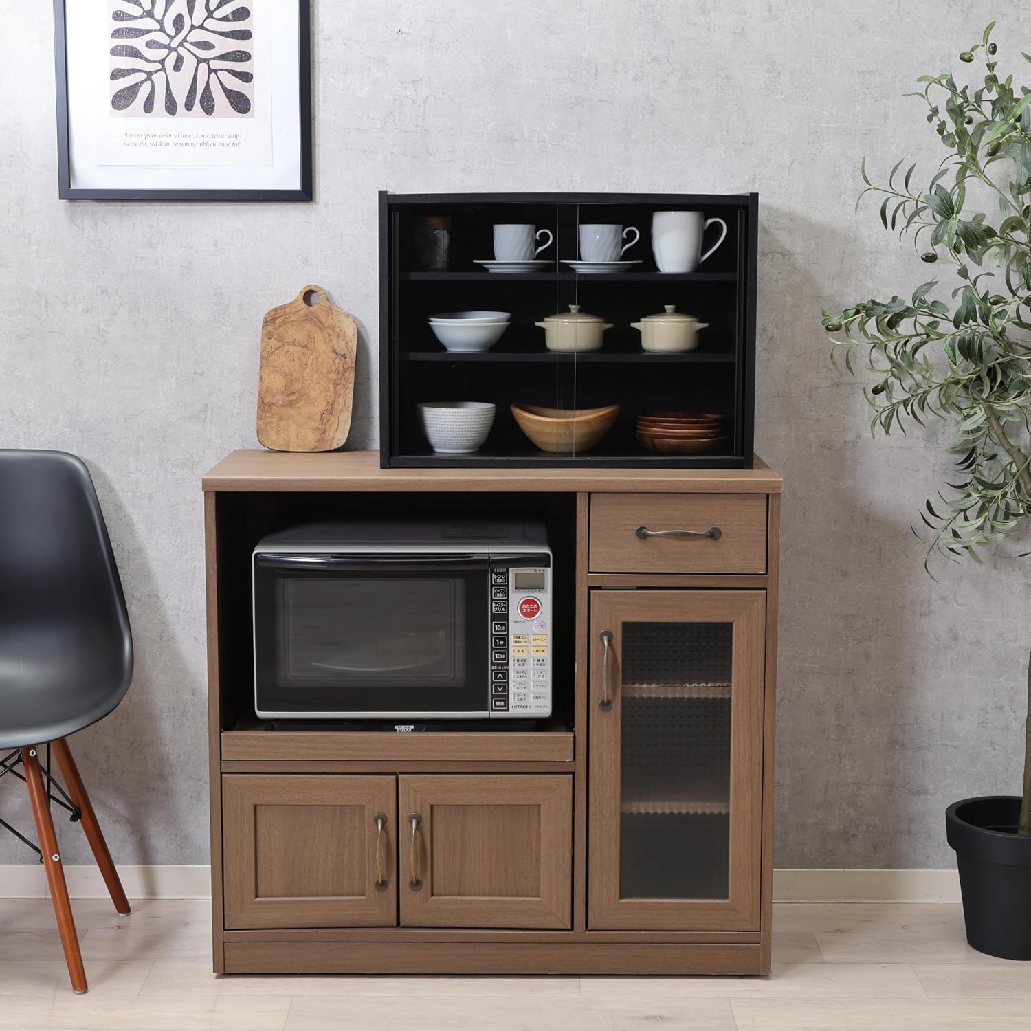 不二貿易(Fujiboeki) Fuji Boeki 99699 Cupboard, Kitchen Storage, Width 23.6 x Depth 11.4 x Height 17.3 inches (60 x 29 x 44 cm), Black Glass Door, Movable Shelf, Assembly