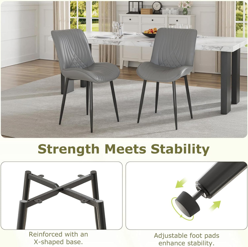VECELO Dining Chairs Set of 4, Modern Upholstered Faux Leather Cushion Seat and Metal Legs for Kitchen, Living Room, Grey
