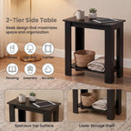 Tangkula 2-Tier Wooden Narrow End Table, Open Storage Side Nightstand, Retro Space Saving Sofa Accent Table for Living Room Bedroom, Easy Assembly (Black,2)
