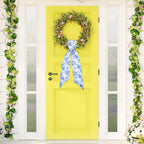 Whaline 2 Pcs Blue Flower Wreath Sash for Front Door Chinoiserie Floral Garland Ribbon for Holiday Party Home Decor Indoor Outdoor