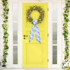 FYSUIMU 2Pcs Blue Flower Wreath Sash for Front Door Chinoiserie Floral Garland Ribbon for Holiday Party Home Decor Indoor Outdoor