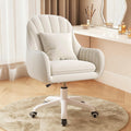 JPBSTO Upholstered Desk Chair with Pillow Swivel Rolling Accent Chair for Women Girls, Adjustable Height Vanity Chair with Wheels for Living Room, Home Office, Cream