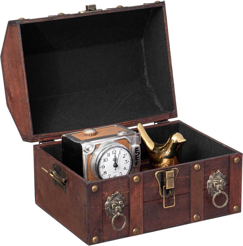 Handmade Pirate Treasure Chest with Latch - Vintage Wooden Storage Trunk and Treasure Box with Hinged Lid - Antique Decorative Storage Box for Pirate-Themed Birthday Party and Keepsakes