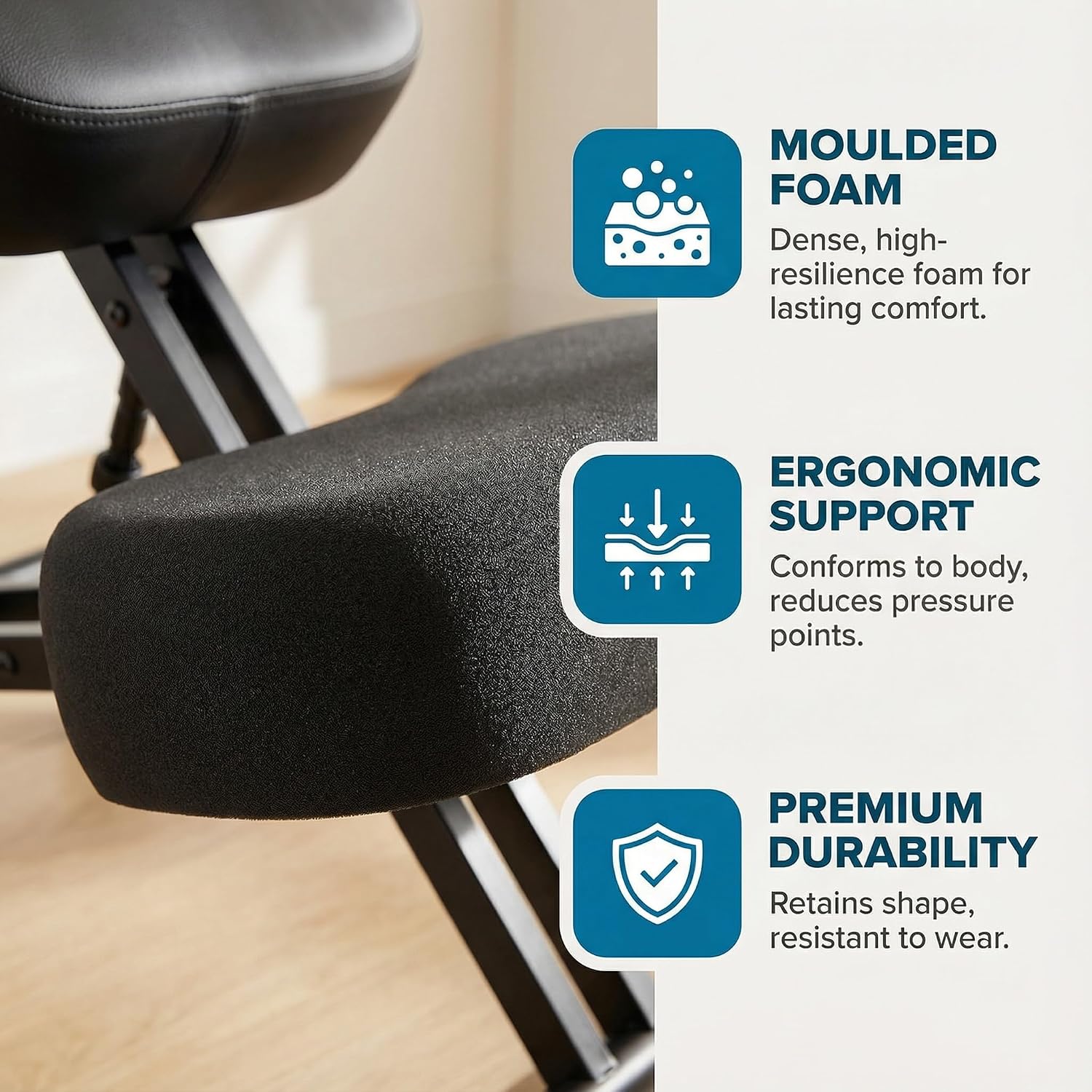 Ergonomic Office Kneeling Chair, Height Adjustable Stool with Thick Foam Cushions and Smooth Gliding Casters to Improve Posture and Relieve Pain, Multifunctional Design for Home and Office