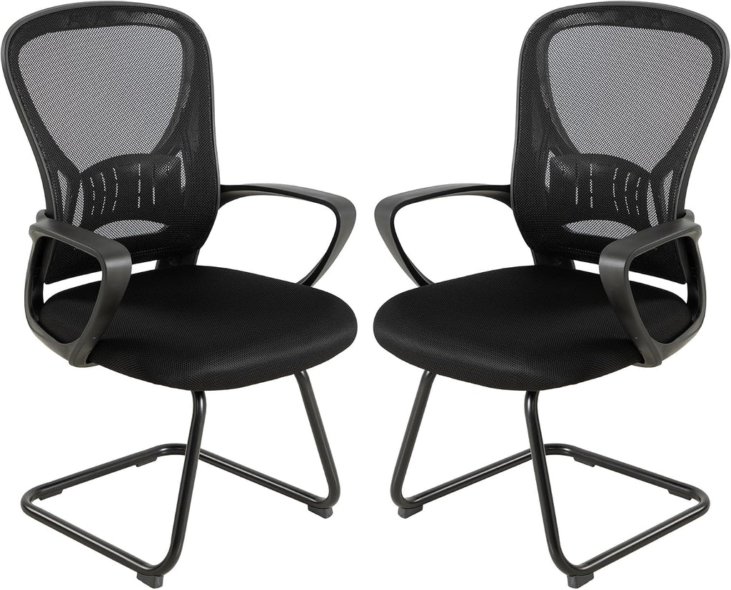 Okeysen Waiting Room Guest Chairs Set of 2, Mesh Mid Back Office Reception Chair with Arms, Office Desk Chair with Sled Base No Wheels, for Office Meeting, Conference Room, Waiting Area, Lobby