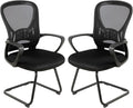 Okeysen Waiting Room Guest Chairs Set of 2, Mesh Mid Back Office Reception Chair with Arms, Office Desk Chair with Sled Base No Wheels, for Office Meeting, Conference Room, Waiting Area, Lobby