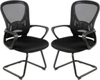 Okeysen Waiting Room Guest Chairs Set of 2, Mesh Mid Back Office Reception Chair with Arms, Office Desk Chair with Sled Base No Wheels, for Office Meeting, Conference Room, Waiting Area, Lobby