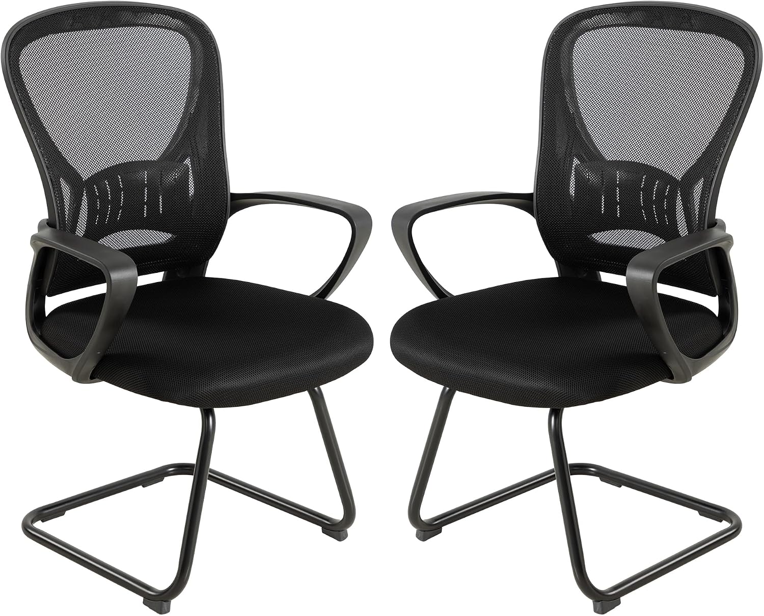 Okeysen Waiting Room Guest Chairs Set of 2, Mesh Mid Back Office Reception Chair with Arms, Office Desk Chair with Sled Base No Wheels, for Office Meeting, Conference Room, Waiting Area, Lobby