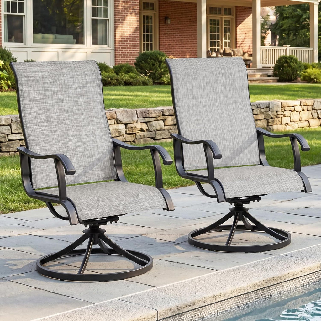 NUU GARDEN Patio Swivel Chairs Set of 2, Outdoor Dining Chairs | Breathable Textilene seats with smooth 360° swivel motion, ergonomic high-back design and durable powder-coated steel frame