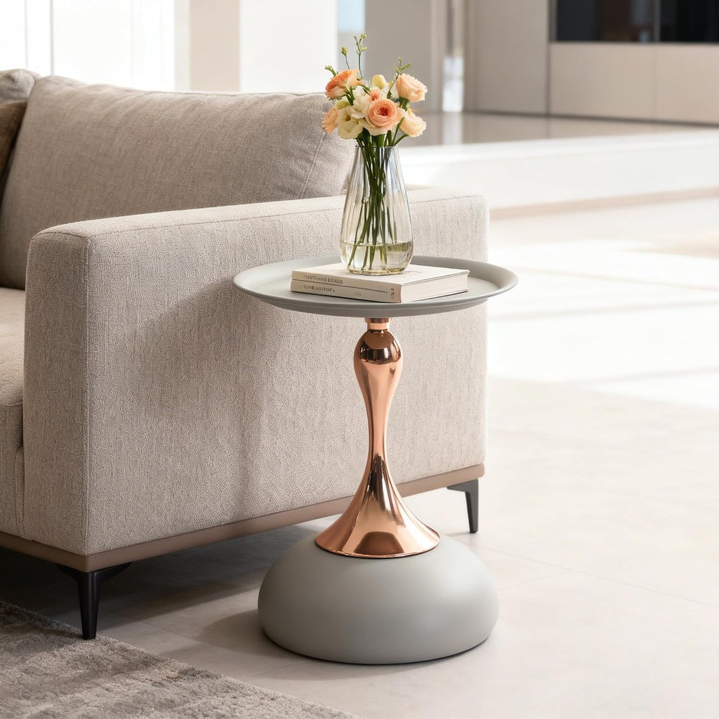 Modern Pedestal Small Round Side Table, Metal Coffee End Table, Bedside Sofa Decorative Accent Table for Small Space, Living Room, Bedroom, Cafes, Office, Corners (Pedestal B, Gray)