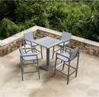 Marina Outdoor Patio in Gray Powder Coated Finish with Sling Textilene and Wood Accent Arms - Aluminium Lightweight Aluminum Frame Arm Accents Porch Weather