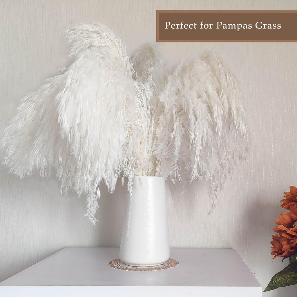 Bright White Vase - 6“ White Ceramic Flower vase, Boho Vases for Pampas Grass, Minimalist Modern vases for Home Decor, Table Shelf Living Room Farmhouse Decor