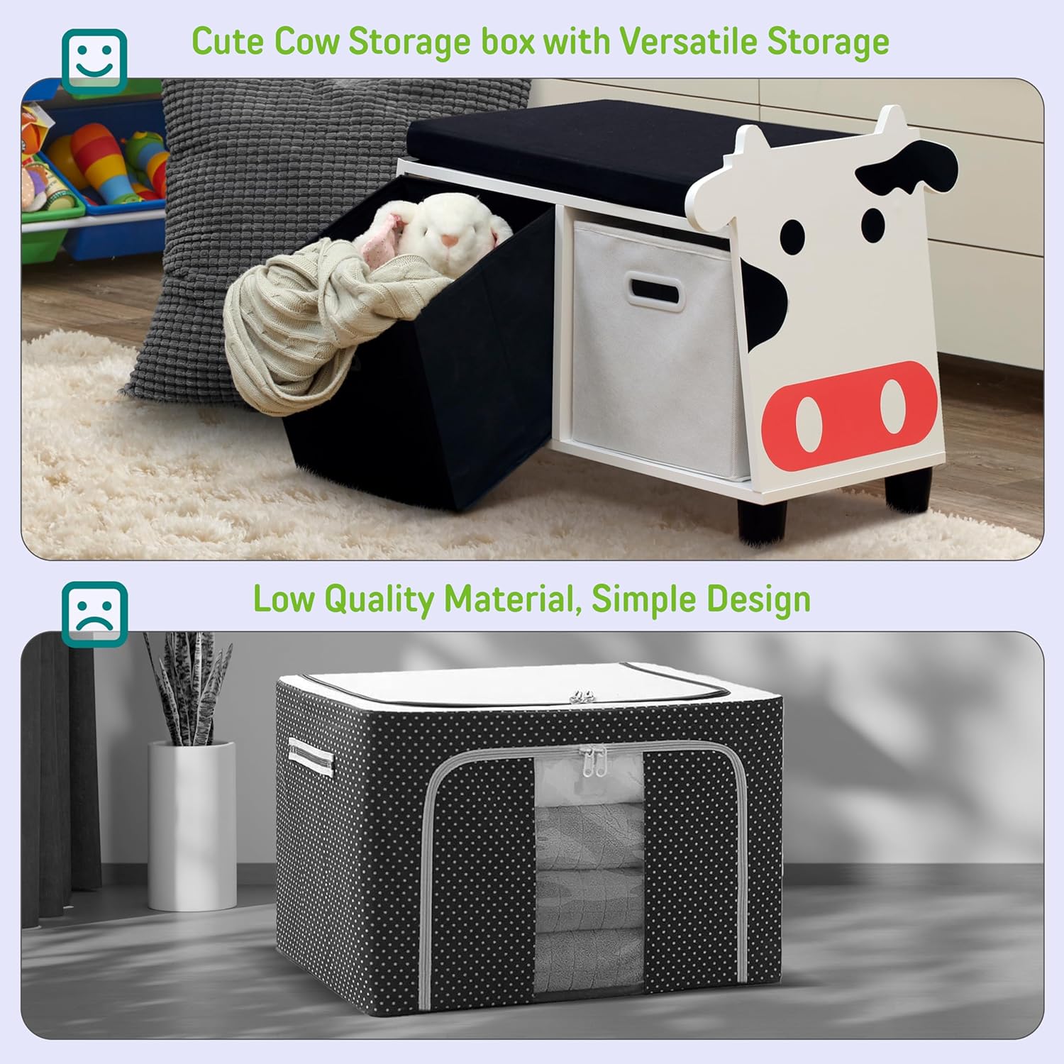 Children’s Cow Toy Storage Bench with Cushion