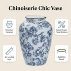 Blue and White Chinoiserie vase - Vintage Ceramic vase with Antique Design, Perfect for Chinoiserie Home Decor 9in Flower vase04